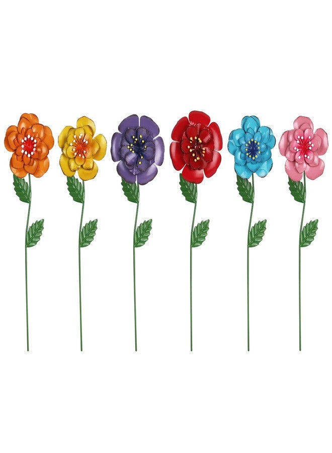 hogardeck Garden Decor for Outside, Set of 6 Metal Flowers Decorative Garden Stakes for Spring Decor, Yard Art Garden Decorations for Outdoor Lawn Porch Pathway Patio (Multi-Color) - Image 1