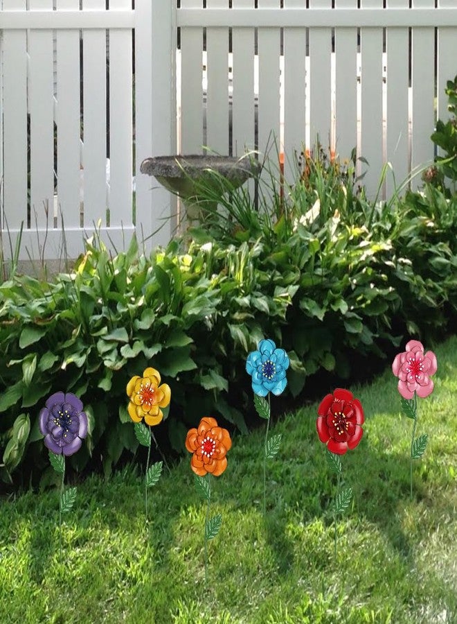 hogardeck Garden Decor for Outside, Set of 6 Metal Flowers Decorative Garden Stakes for Spring Decor, Yard Art Garden Decorations for Outdoor Lawn Porch Pathway Patio (Multi-Color) - Image 4