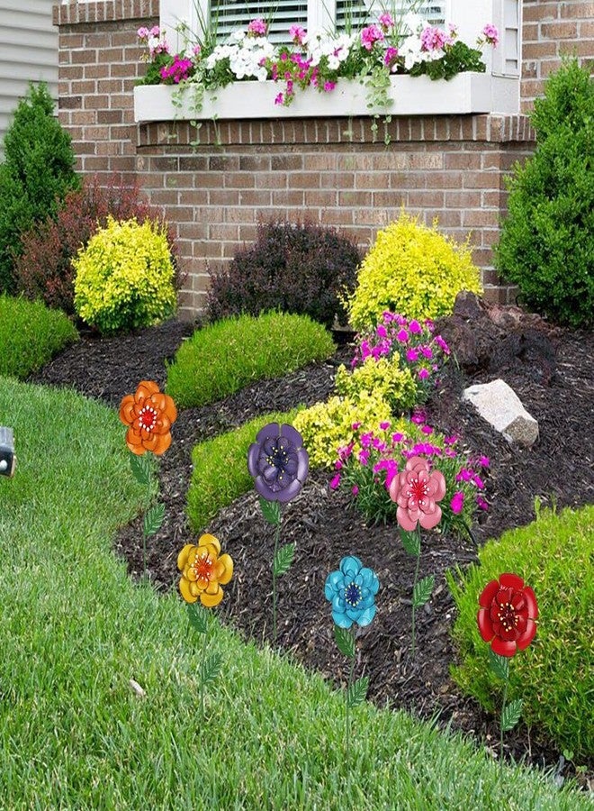 hogardeck Garden Decor for Outside, Set of 6 Metal Flowers Decorative Garden Stakes for Spring Decor, Yard Art Garden Decorations for Outdoor Lawn Porch Pathway Patio (Multi-Color) - Image 5