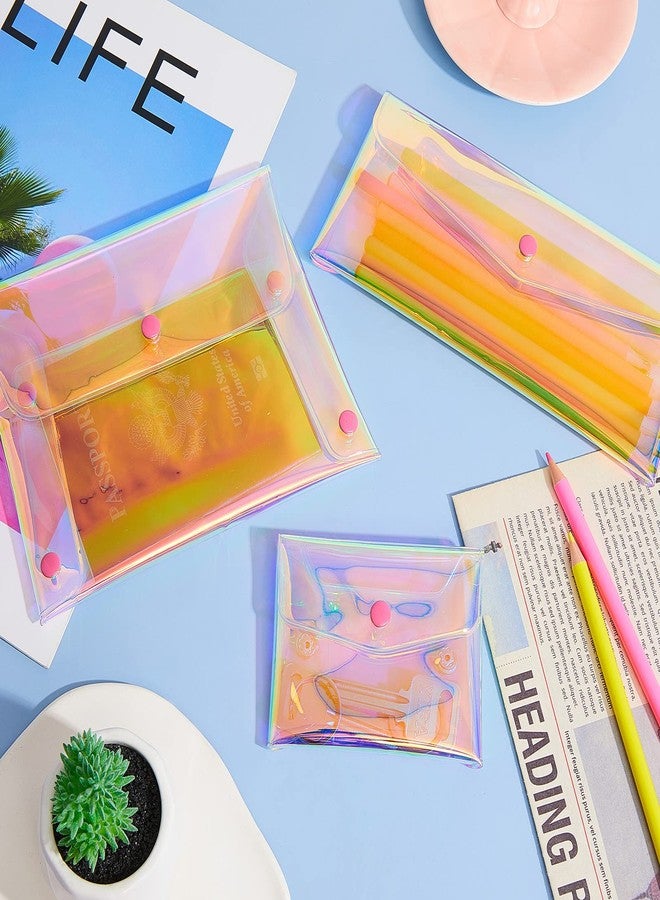 Patelai 3 Pcs Holographic Makeup Bag Iridescent Pencil Pouch Clear Transparent Small Iridescent Waterproof Cosmetic Bag Make up Envelop Organizer Case Travel Clear Coin Purse for Women(Mixed Sizes) - Image 3