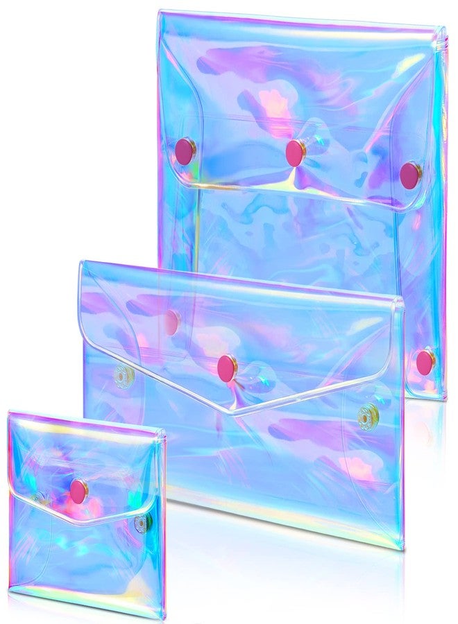 Patelai 3 Pcs Holographic Makeup Bag Iridescent Pencil Pouch Clear Transparent Small Iridescent Waterproof Cosmetic Bag Make up Envelop Organizer Case Travel Clear Coin Purse for Women(Mixed Sizes) - Image 1