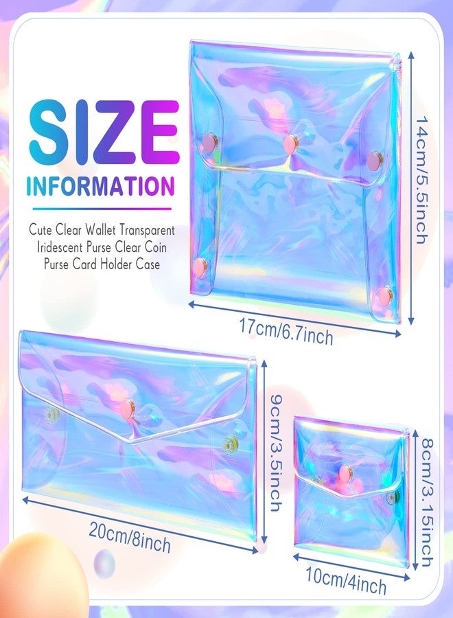 Patelai 3 Pcs Holographic Makeup Bag Iridescent Pencil Pouch Clear Transparent Small Iridescent Waterproof Cosmetic Bag Make up Envelop Organizer Case Travel Clear Coin Purse for Women(Mixed Sizes) - Image 2