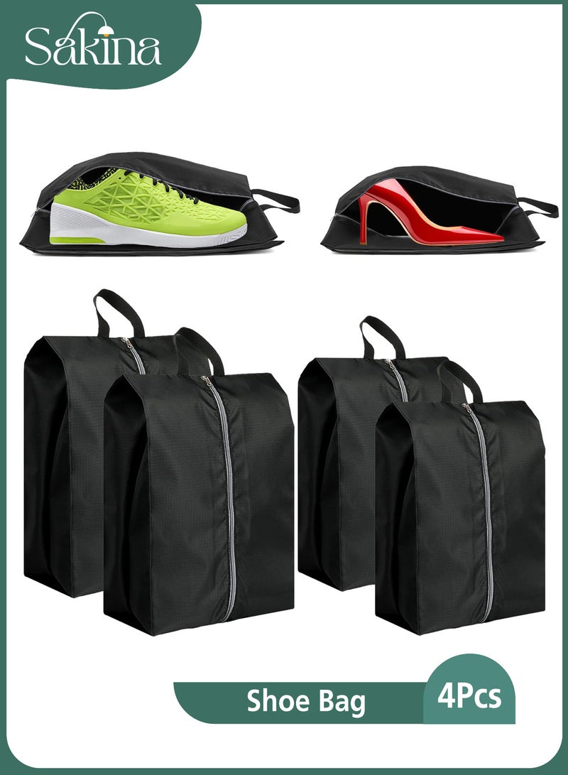 Sakina 4pcs Waterproof Travel Shoe Bags, Large Capacity Shoe Organizer, Zipper and Handle Design, Portable Storage for Travel, Suitable for Men and Women Sneakers Boots(Black) - Image 1