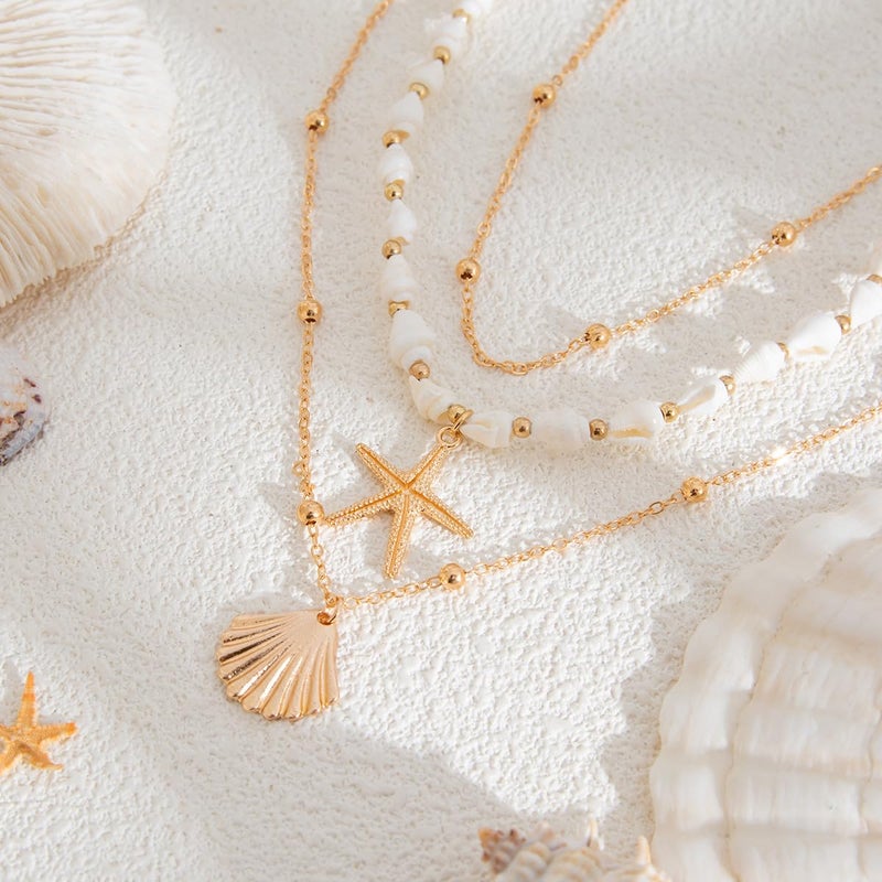nylry Seashell Necklace for Women Gold Layered Sea Shell Necklace Boho Summer Beach Necklaces for Women Adjustable Pearl Conch Starfish Necklaces Vacation Coastal Beachy Jewelry Outfits Accessories-3 - Image 4
