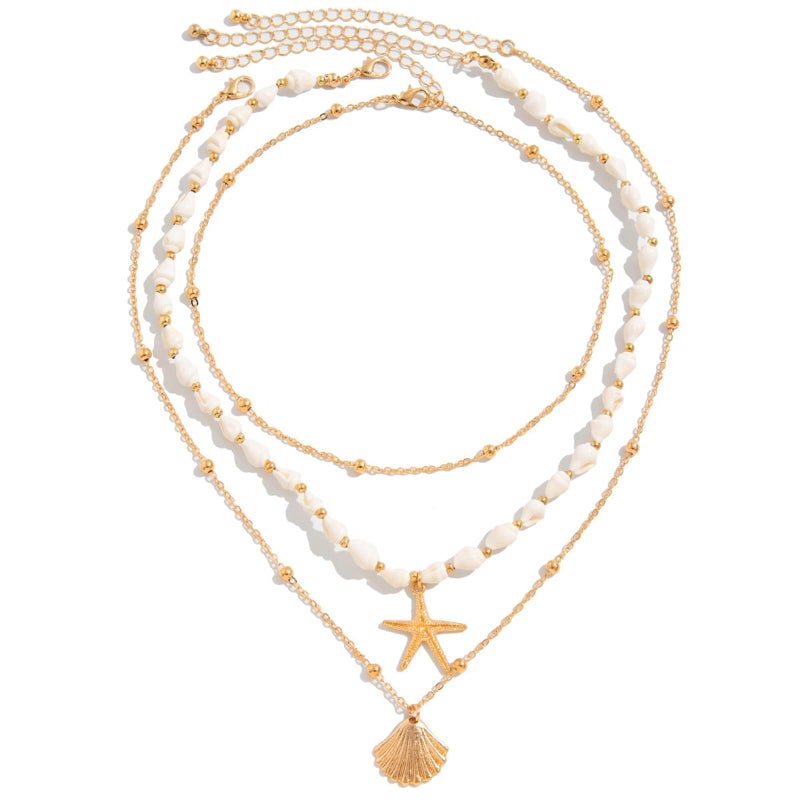 nylry Seashell Necklace for Women Gold Layered Sea Shell Necklace Boho Summer Beach Necklaces for Women Adjustable Pearl Conch Starfish Necklaces Vacation Coastal Beachy Jewelry Outfits Accessories-3 - Image 1