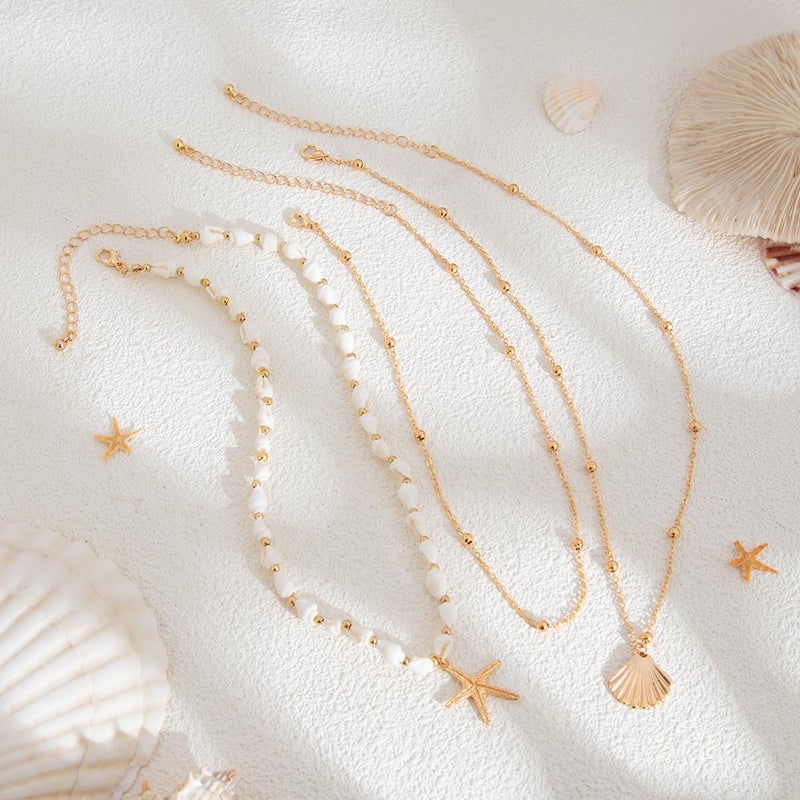 nylry Seashell Necklace for Women Gold Layered Sea Shell Necklace Boho Summer Beach Necklaces for Women Adjustable Pearl Conch Starfish Necklaces Vacation Coastal Beachy Jewelry Outfits Accessories-3 - Image 5