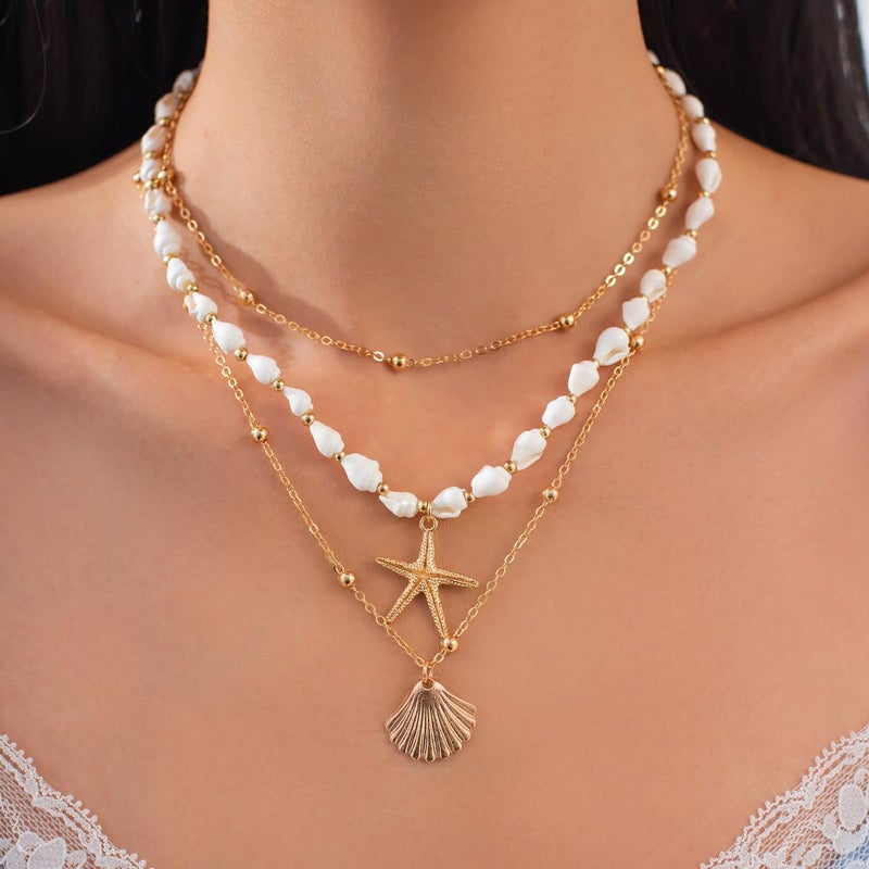 nylry Seashell Necklace for Women Gold Layered Sea Shell Necklace Boho Summer Beach Necklaces for Women Adjustable Pearl Conch Starfish Necklaces Vacation Coastal Beachy Jewelry Outfits Accessories-3 - Image 3