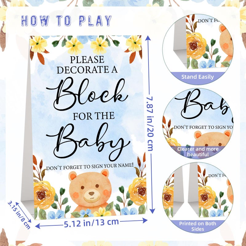 Aisharery 117 Pcs Baby Shower Blocks to Decorate Game Kit Includes 52 Wooden Blocks 24 Markers 1 Game Sign 40 Templates to Paint (Blue Bear) - Image 4