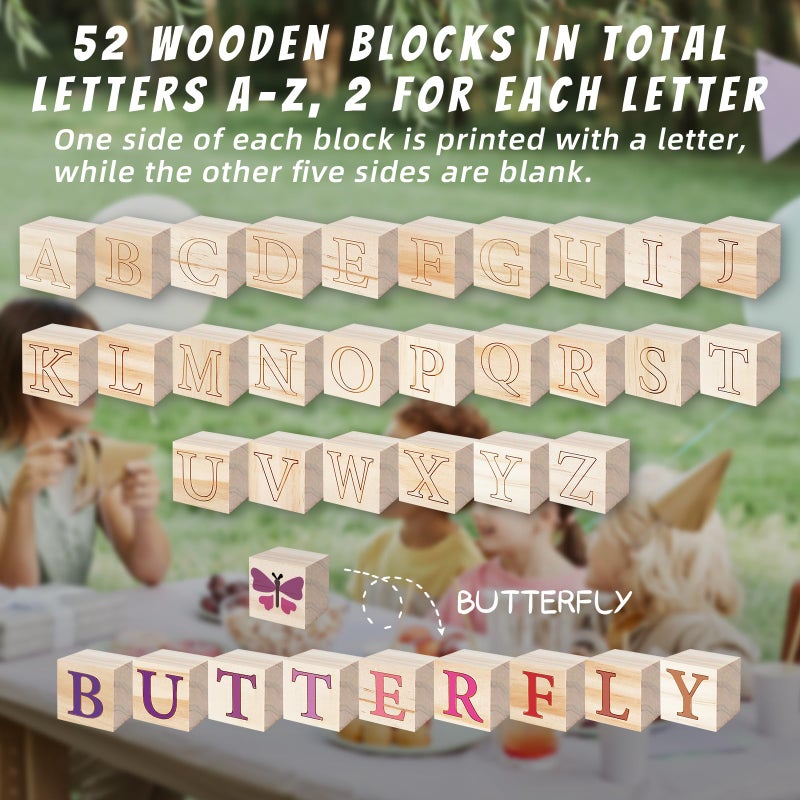 Aisharery 117 Pcs Baby Shower Blocks to Decorate Game Kit Includes 52 Wooden Blocks 24 Markers 1 Game Sign 40 Templates to Paint (Blue Bear) - Image 2