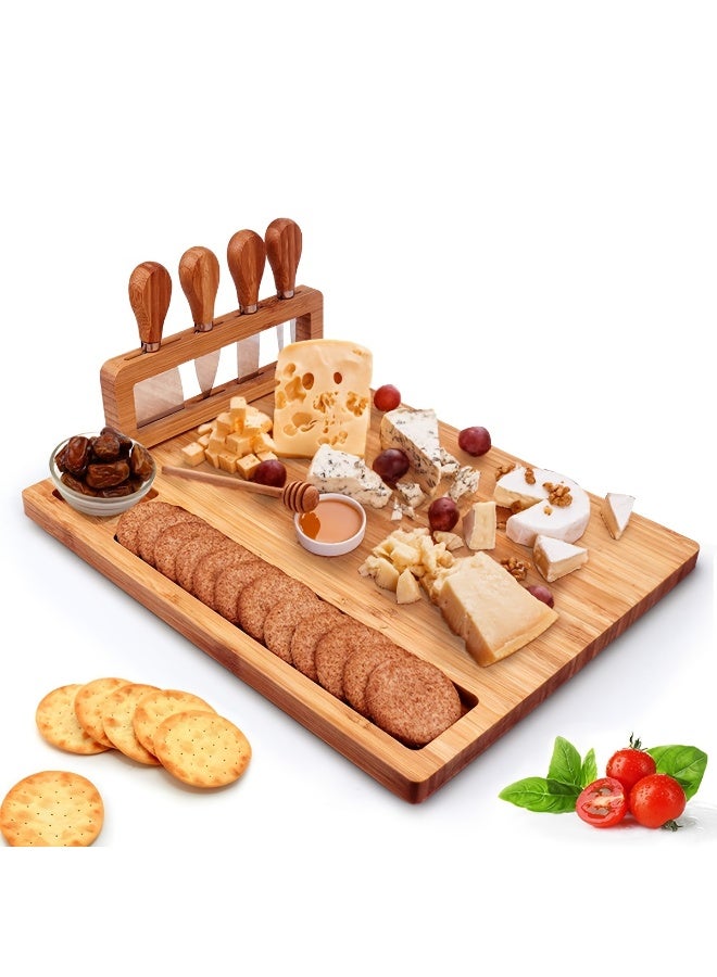 صينية جبن وحامل سكاكين مغناطيسي - مجموعة ألواح تقديم كبيرة مقاس 14 بوصة × 11 بوصة لحفلات الانتقال إلى منزل جديد، والذكرى السنوية، وعيد الميلاد، وعيد الشكر - Image 2