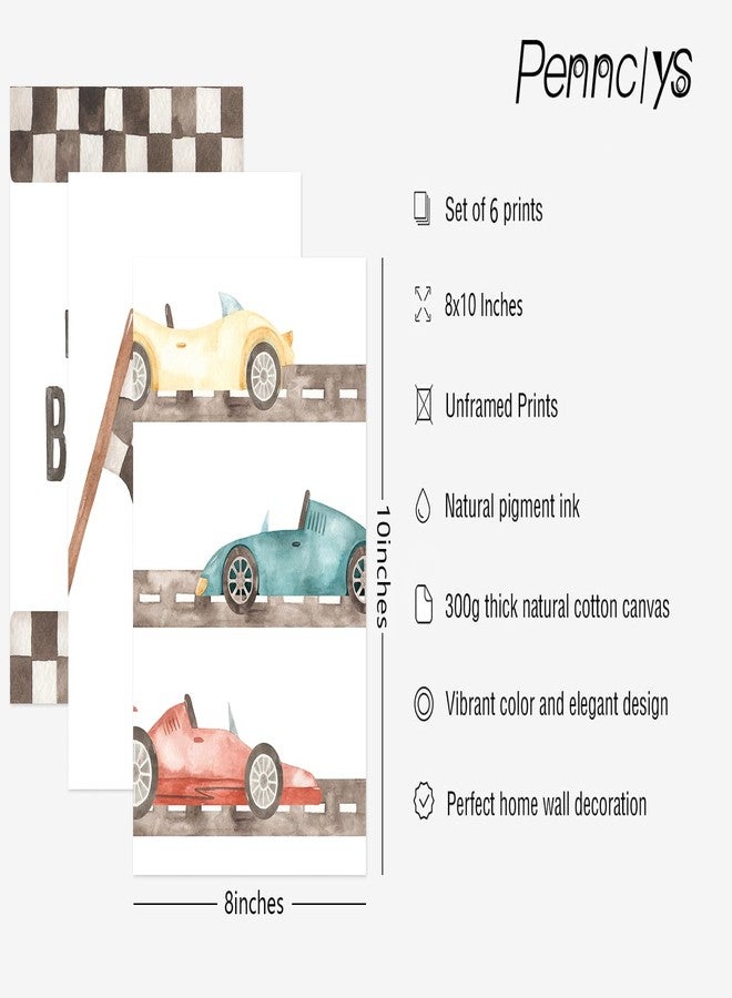 Pennclys Race Car Wall Art Boys Room Canvas Wall Decor Vintage Nursery Wall Art Vehicle Prints Kids Toddler Poster Retro Car Pictures for Boys Bedroom Playroom 8x10x6 Inch Unframed - Image 2