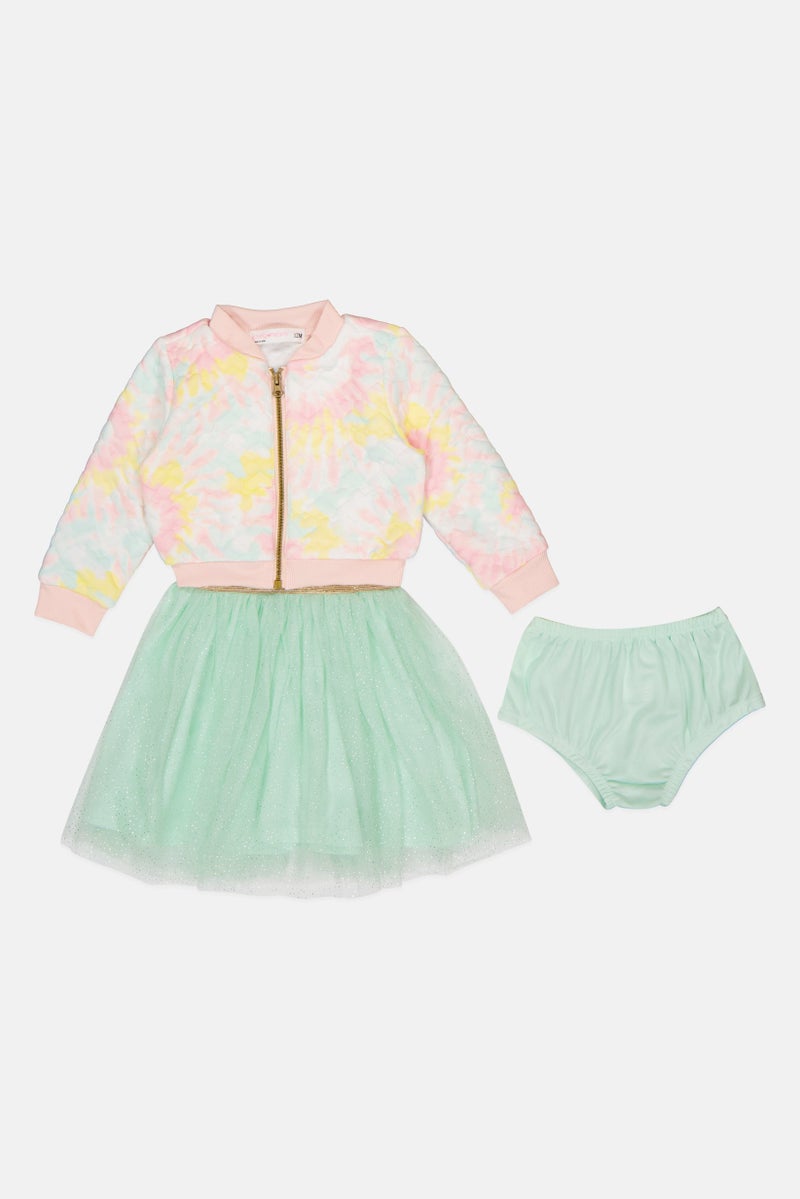 Young Hearts Toddlers Girl 3Pcs Graphic Print Dress And Panty with Jacket, Multicolor - Image 2