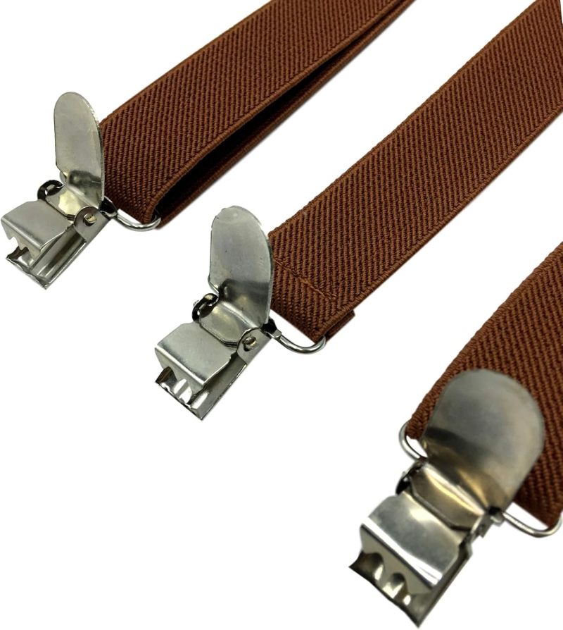 Unisex Suspenders: Coffee Color Adjustable Pant Clips - Elastic Polyester 24-42 Inch Stretched To 90 Inch, Comfort Fit For Weddings, Casual Days And Formal Occasions - Image 2