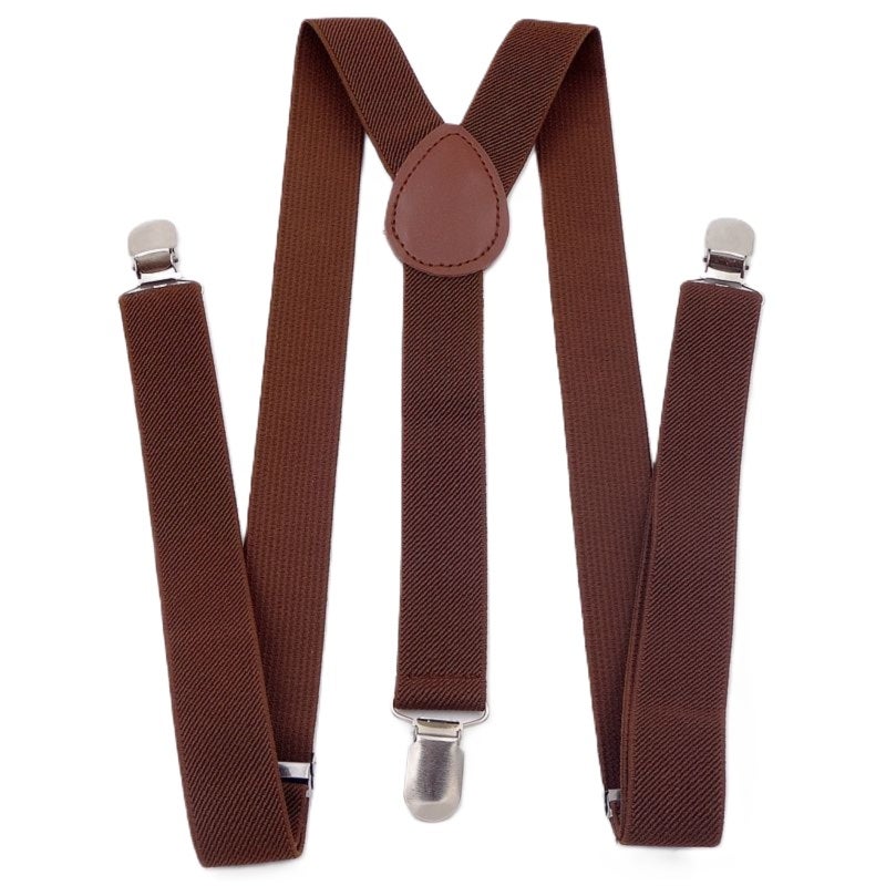 Unisex Suspenders: Coffee Color Adjustable Pant Clips - Elastic Polyester 24-42 Inch Stretched To 90 Inch, Comfort Fit For Weddings, Casual Days And Formal Occasions - Image 1