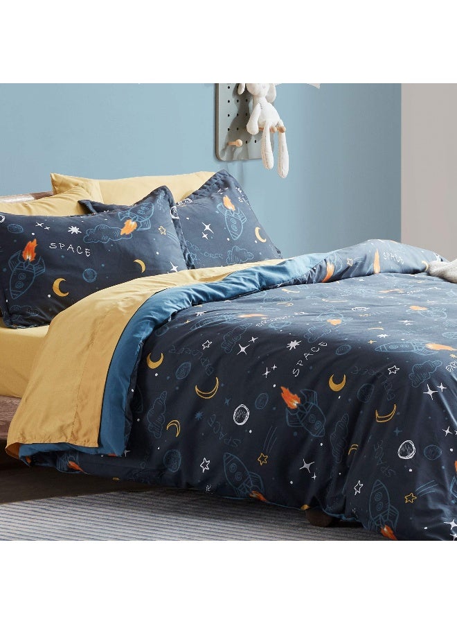 SLEEP ZONE Kids Duvet Cover Set Queen Size 3 Pieces - Super Soft & Cute Comforter Cover with 2 Pillow Shams, Easy Care Zipper Closure (Navy Space, Queen) - Image 1