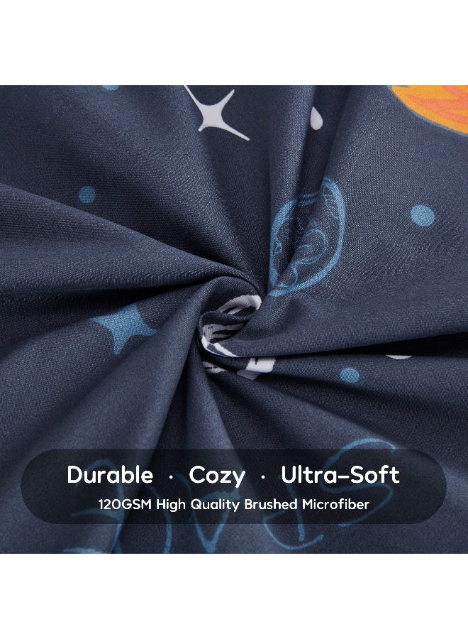 SLEEP ZONE Kids Duvet Cover Set Queen Size 3 Pieces - Super Soft & Cute Comforter Cover with 2 Pillow Shams, Easy Care Zipper Closure (Navy Space, Queen) - Image 5