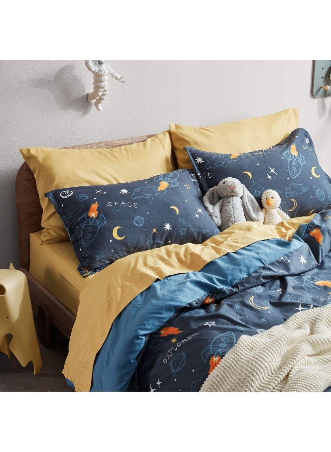 SLEEP ZONE Kids Duvet Cover Set Queen Size 3 Pieces - Super Soft & Cute Comforter Cover with 2 Pillow Shams, Easy Care Zipper Closure (Navy Space, Queen) - Image 3