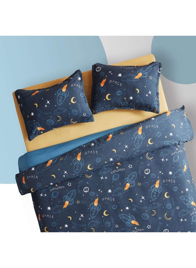 SLEEP ZONE Kids Duvet Cover Set Queen Size 3 Pieces - Super Soft & Cute Comforter Cover with 2 Pillow Shams, Easy Care Zipper Closure (Navy Space, Queen) - Image 4