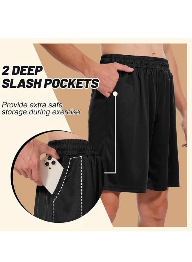 GUSGU 3 Pack Men's Athletic Shorts, Workout Gym Basketball Lightweight Quick Dry Mens Shorts with Pockets for Running Casual Activewear Black Light Grey Navy Blue XL - Image 3