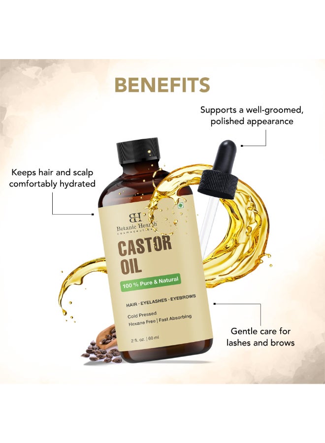 Botanic Hearth Castor Oil 100 Pure Natural Cold Pressed 2 fl oz For Hair Eyelashes Eyebrows Hexane Free Fast Absorbing With Applicators Dropper - Image 4