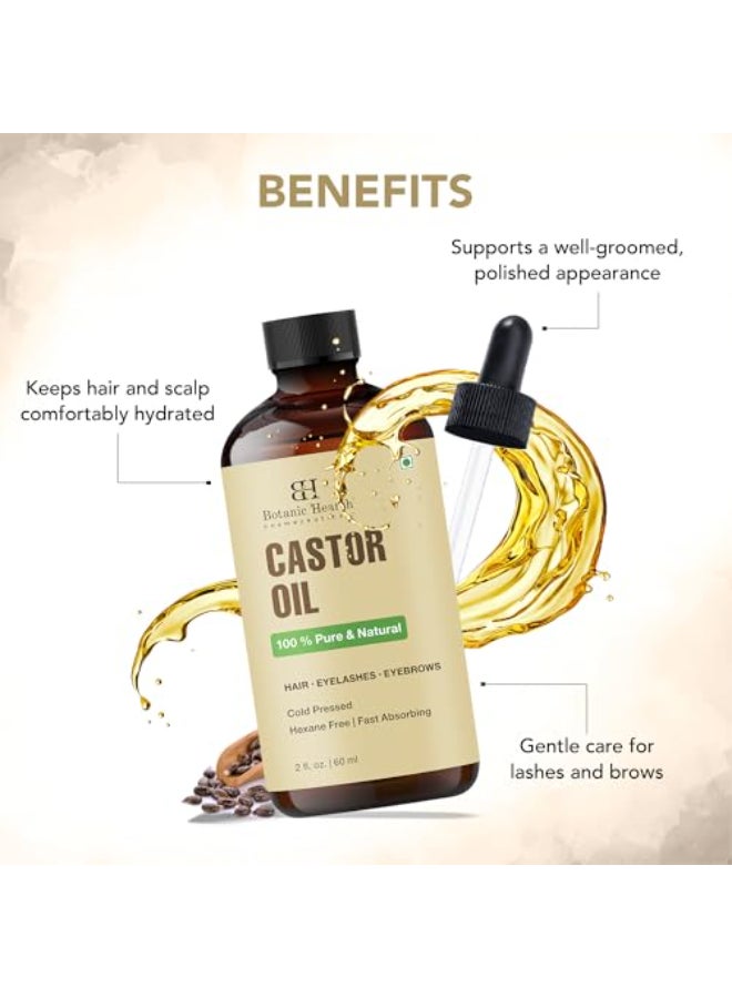 Botanic Hearth Castor Oil 100 Pure Natural Cold Pressed 2 fl oz For Hair Eyelashes Eyebrows Hexane Free Fast Absorbing With Applicators Dropper - Image 3