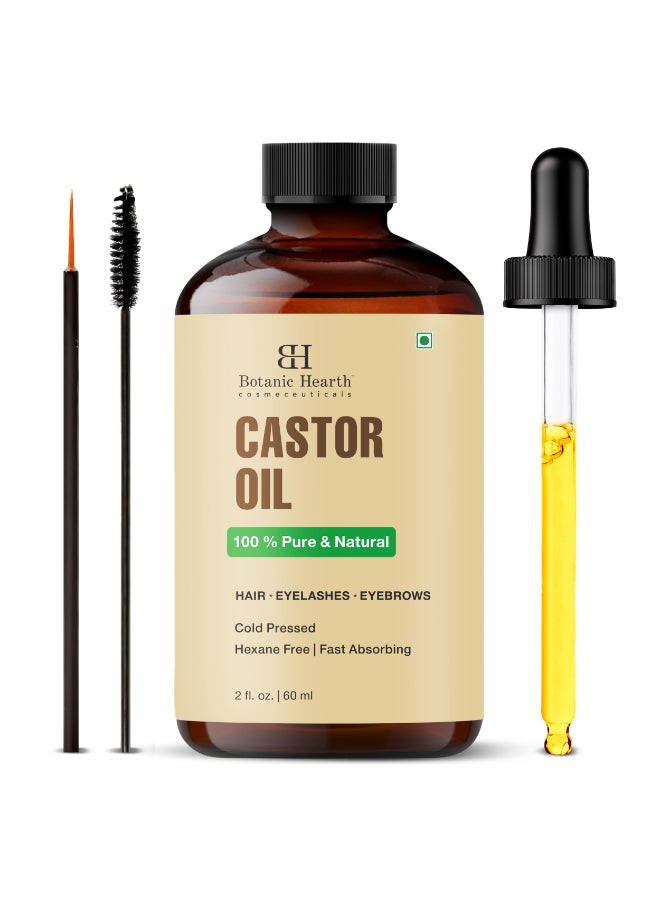 Botanic Hearth Castor Oil 100 Pure Natural Cold Pressed 2 fl oz For Hair Eyelashes Eyebrows Hexane Free Fast Absorbing With Applicators Dropper - Image 2