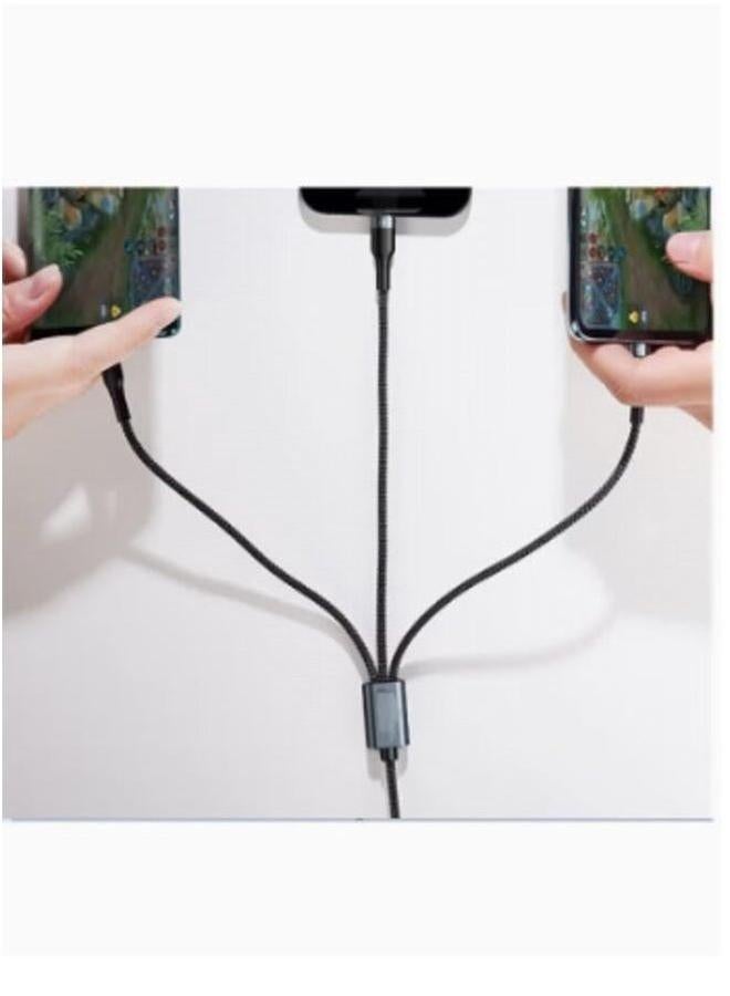 بروماس كابل شحن ونقل بيانات أصلي مغطى بالنايلون 3 في 1 متوافق مع جميع الأجهزة iPhone Huawei Samsung Xiaomi اللون الأسود - Image 3