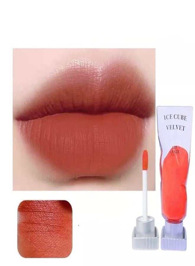 VBA Ice cube velvet Lip Glaze mushed Lip Gloss Waterproof Lipstick (04#Red Tea Ginger Orange midsummer orange) - Image 1