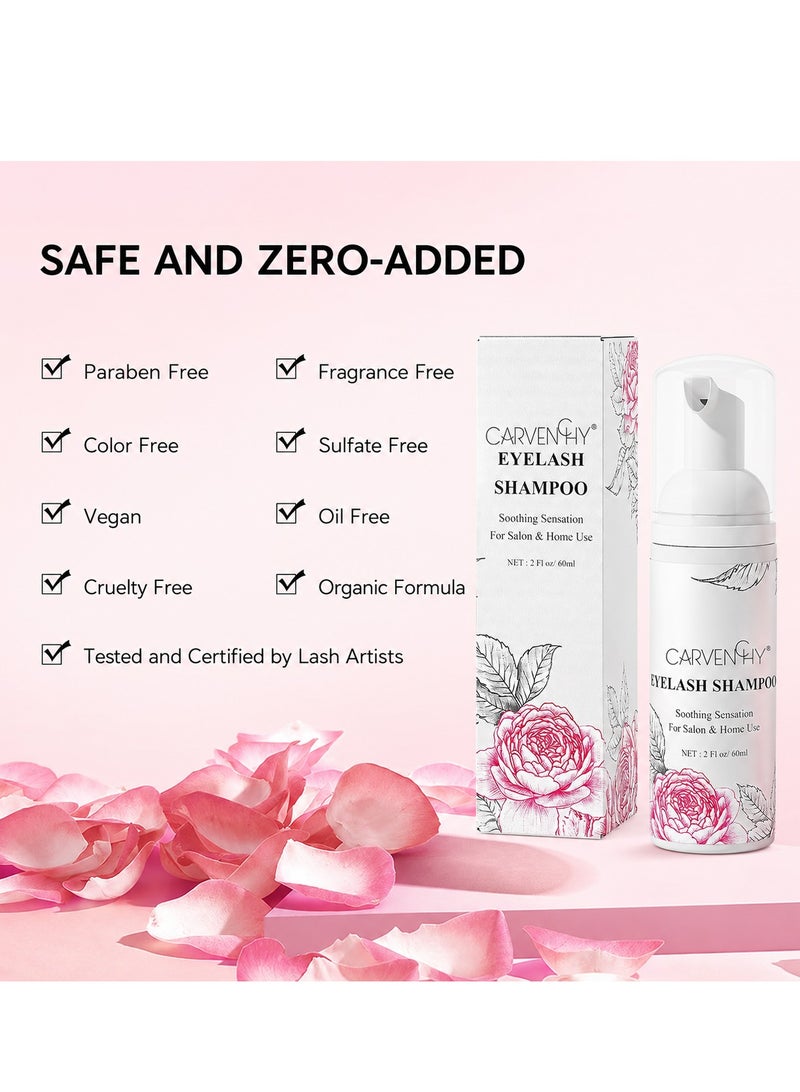 CARVENCHY Eyelash Shampoo 60ml with Cleansing Brush, Gentle Foam Cleanser for Lash Extensions & Natural Lashes, Soothing Non-Irritating Eye Makeup Remover Wash for Salon & Home Use. - Image 3
