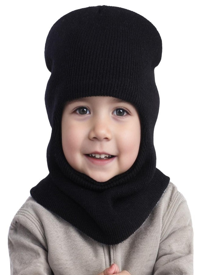 YATEEN Baby Winter Hat Scarf Set Kids Warm Windproof Knit Hood Fleece Hat Black - Image 1