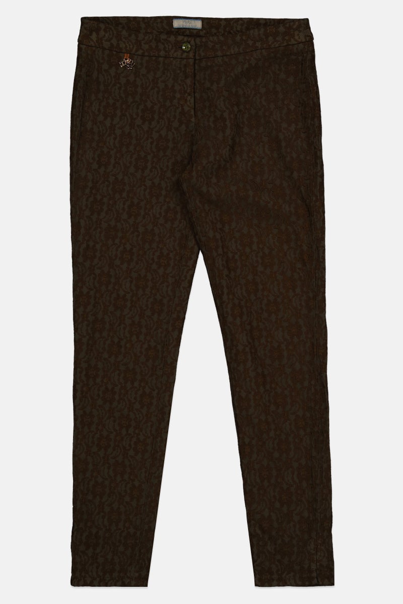 Harmont & Blaine Women Regular Fit Embroidered Straight Leg Pants, Dark Brown - Image 3