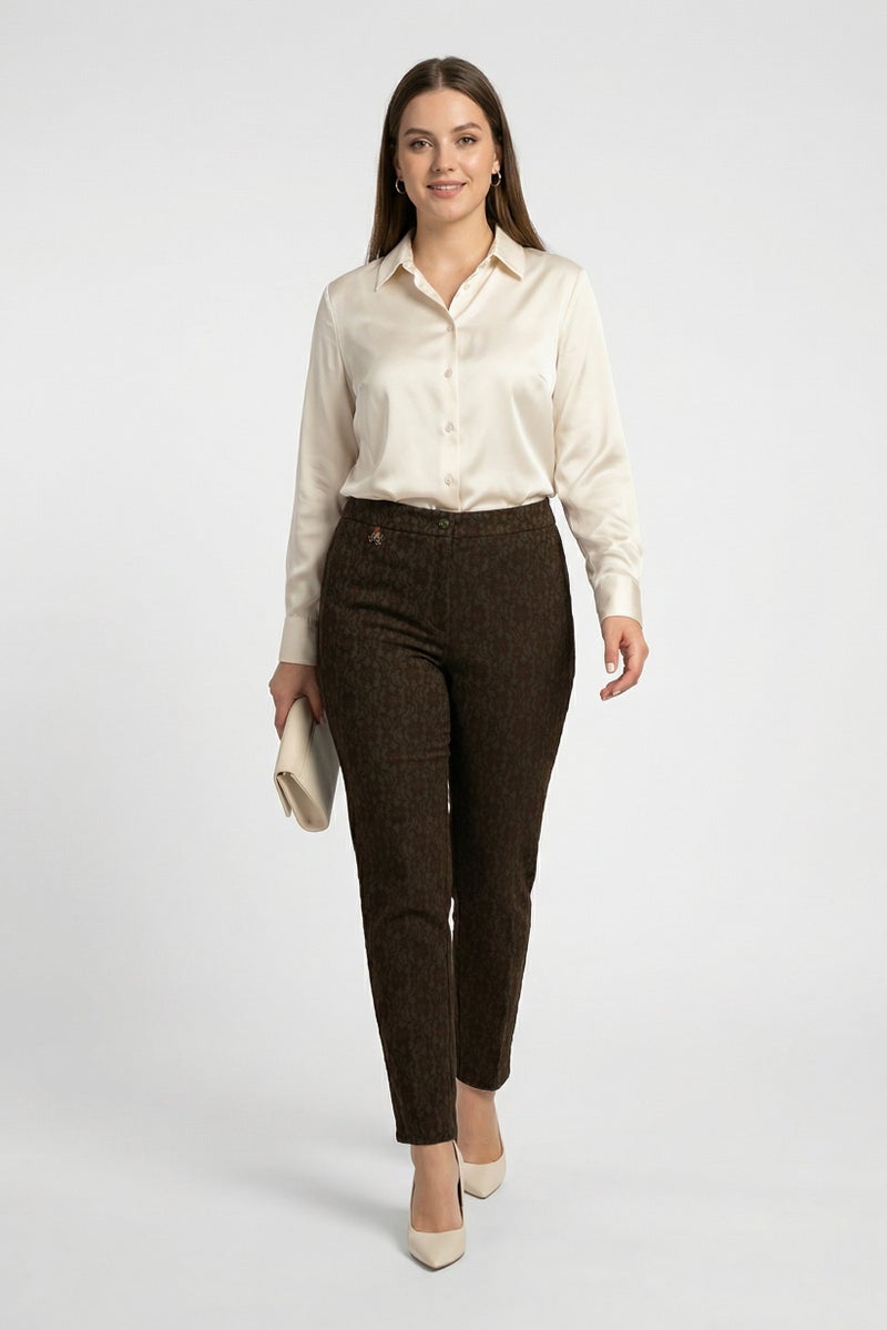Harmont & Blaine Women Regular Fit Embroidered Straight Leg Pants, Dark Brown - Image 2
