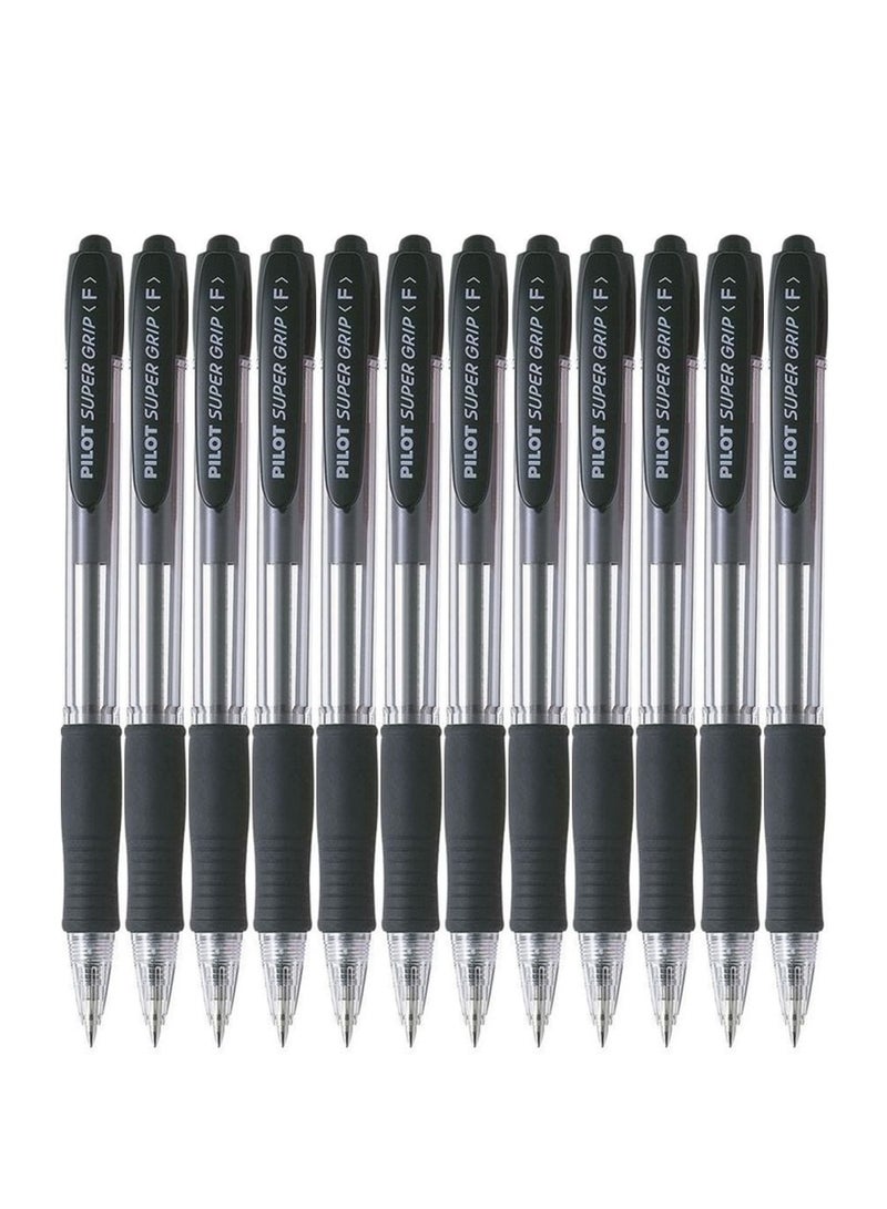 PILOT قلم حبر جاف قابل للسحب من Supergrip مكون من 12 قطعة برأس رفيع وحبر أسود - Image 2