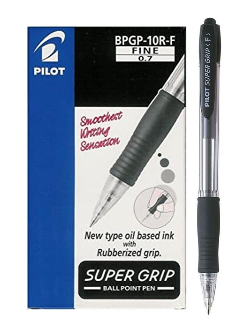 PILOT قلم حبر جاف قابل للسحب من Supergrip مكون من 12 قطعة برأس رفيع وحبر أسود - Image 1