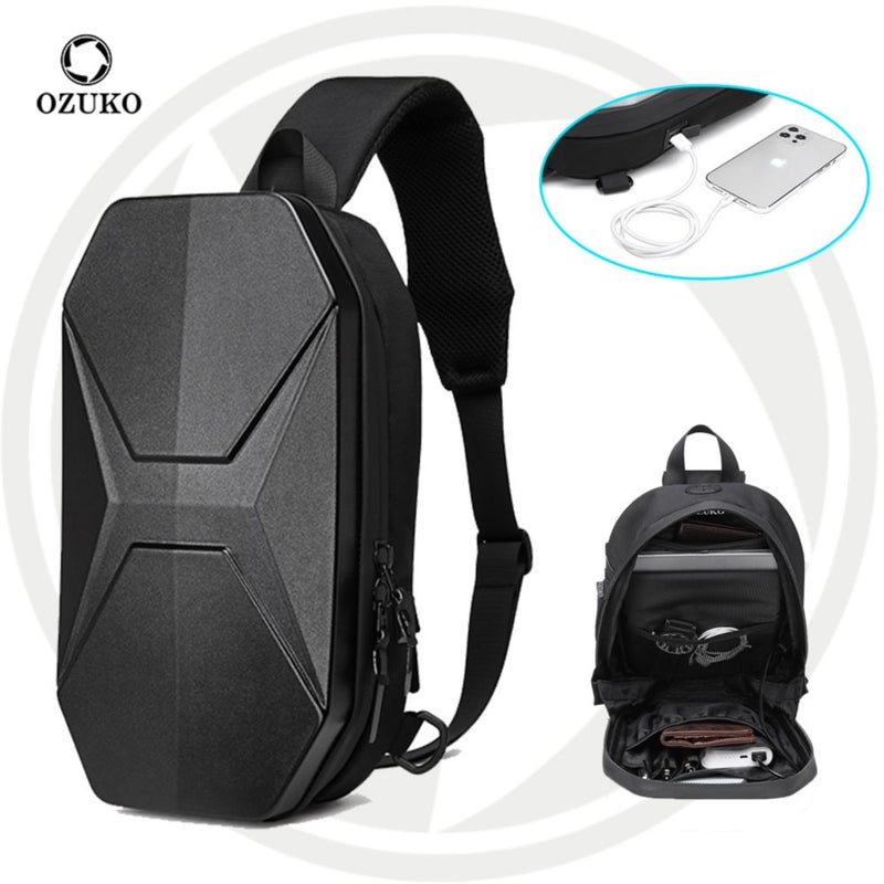 OZUKO Waterproof Crossbody Sling Backpack With Multi-Compartment Storage, Mini Laptop And Tablet Compatible, Carbon, 9509 - Image 3