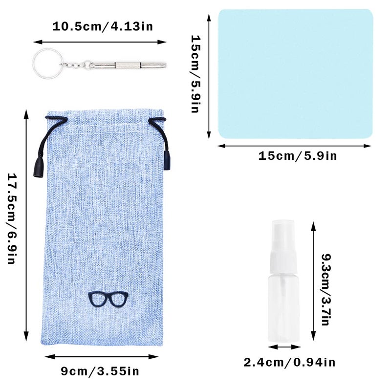 LZYMSZ 4 Sets Glasses Case, Portable Linen Hard Shell Eyeglasses Cases, Protective Glasses Box for Storage Sunglasses, Eye Glass Carry Case with Glasses Accessories (Drawstring Pouch, Cleaning Cloth) - Image 3