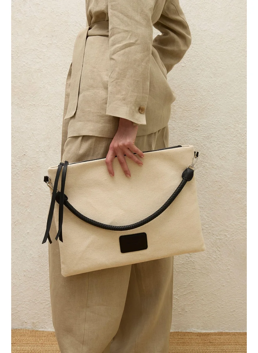 مانوكا Natural Canvas Cluch Bag Black