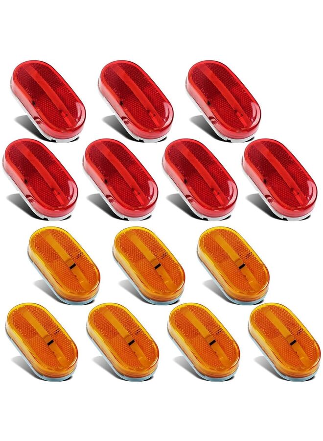 14 قطعة من مصابيح تحديد جانبية مستطيلة الشكل مقاس 4 بوصات، مزودة بـ 6 مصابيح LED، وعدسات عاكسة، ومقاومة للماء، مناسبة للشاحنات والكرفانات والمنازل المتنقلة، يتم تركيبها على السطح، 12 فولت (7 أصفر + 7 أحمر). - Image 1