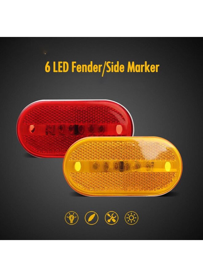 14 قطعة من مصابيح تحديد جانبية مستطيلة الشكل مقاس 4 بوصات، مزودة بـ 6 مصابيح LED، وعدسات عاكسة، ومقاومة للماء، مناسبة للشاحنات والكرفانات والمنازل المتنقلة، يتم تركيبها على السطح، 12 فولت (7 أصفر + 7 أحمر). - Image 3