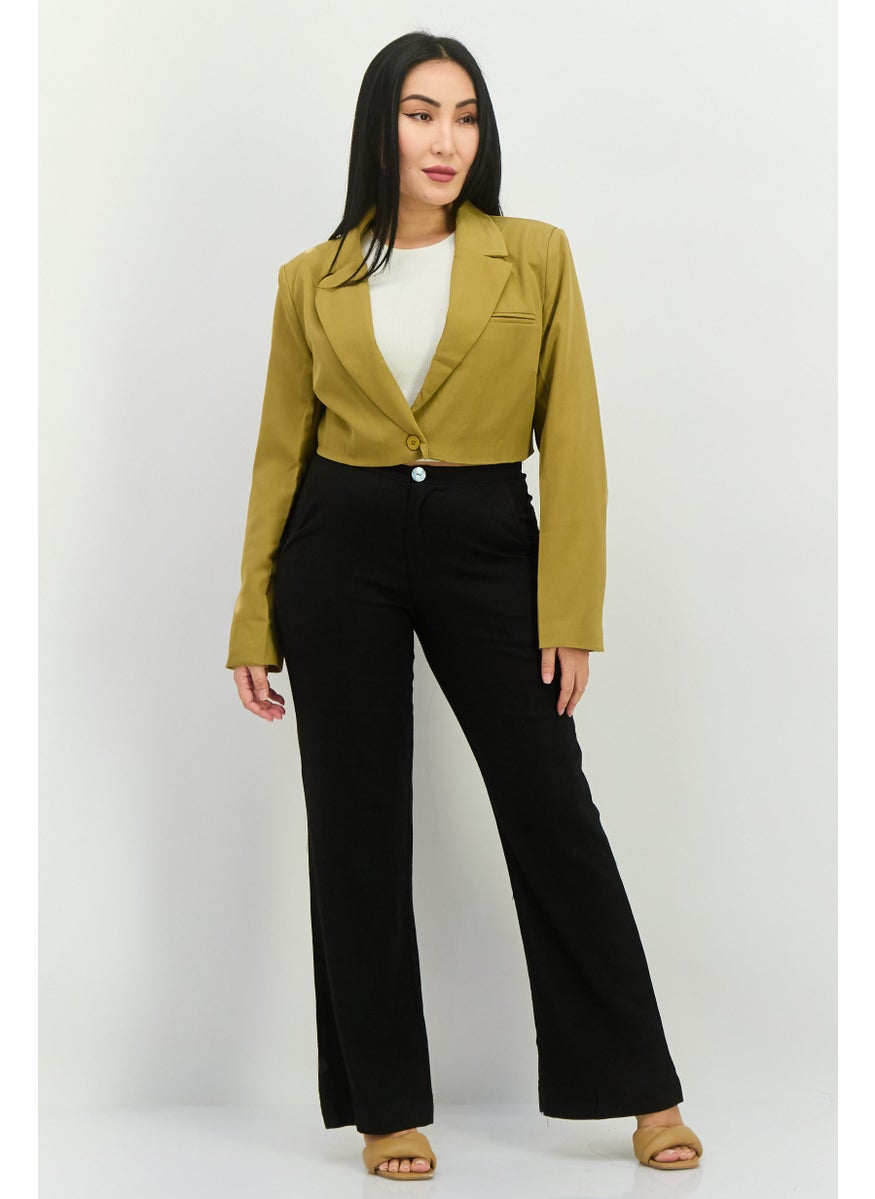 PUBLIC DESIRE Women Regular Fit Solid Semi-Formal Crop Blazer, Olive  - Image 4