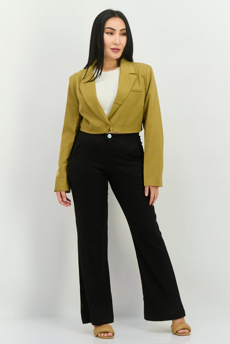 PUBLIC DESIRE بليزر قصير نسائي بقصة عادية بلون زيتوني شبه رسمي - Image 4