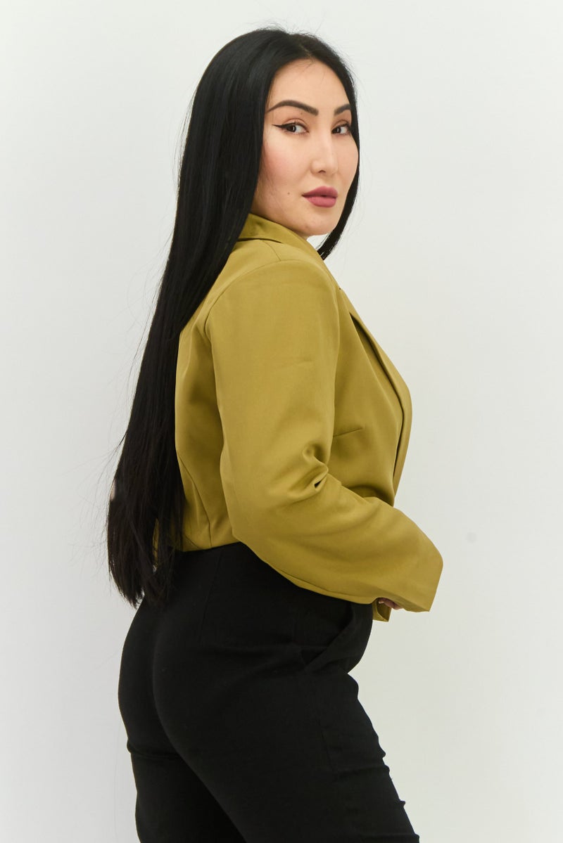 PUBLIC DESIRE بليزر قصير نسائي بقصة عادية بلون زيتوني شبه رسمي - Image 2