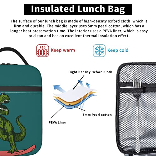 Yilad Dinosaur Reusable Lunch Box Insulated LunchBox Cooler Lunch Bag - Image 5