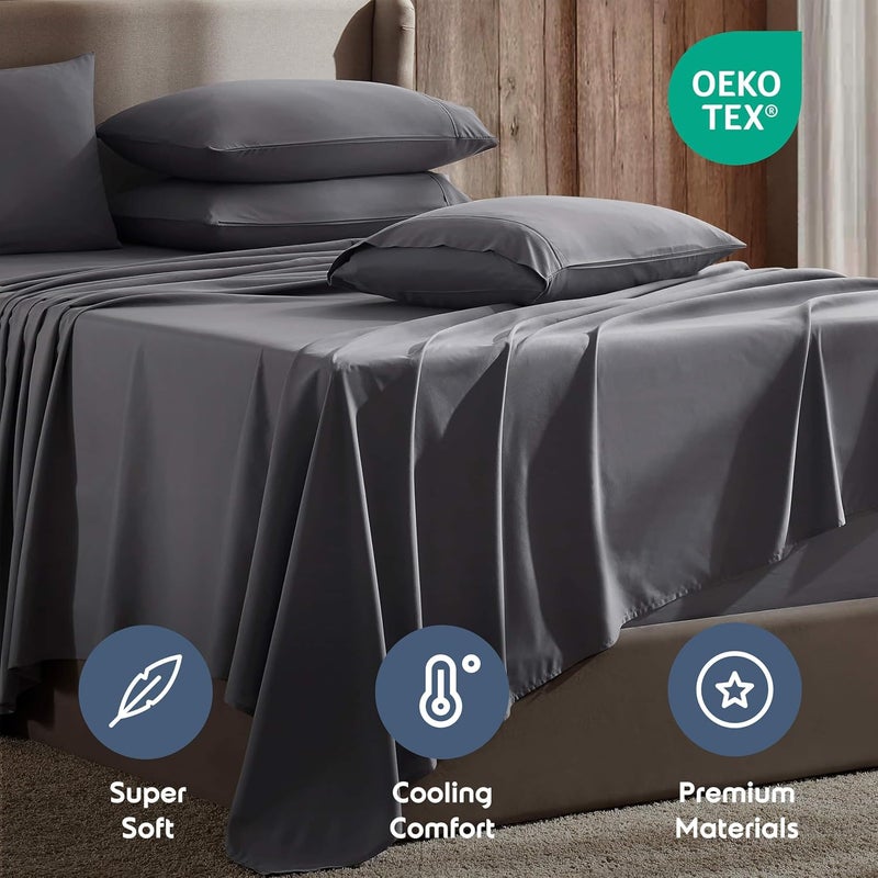 Nestl Extra Deep King Sheet Set - 6 Piece Breathable & Cooling Sheets - Dark Gray - Image 4