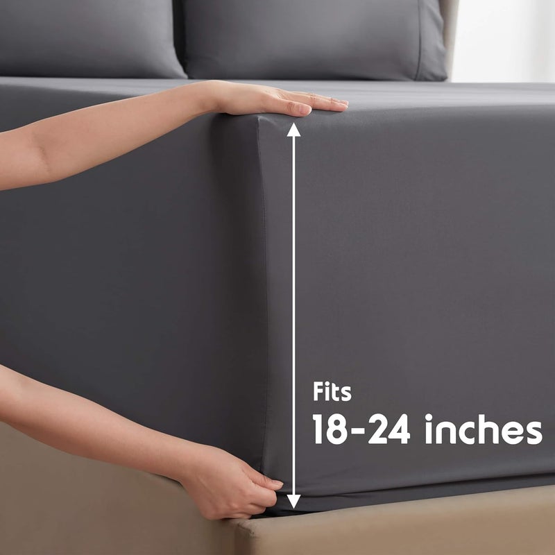 Nestl Extra Deep King Sheet Set - 6 Piece Breathable & Cooling Sheets - Dark Gray - Image 2