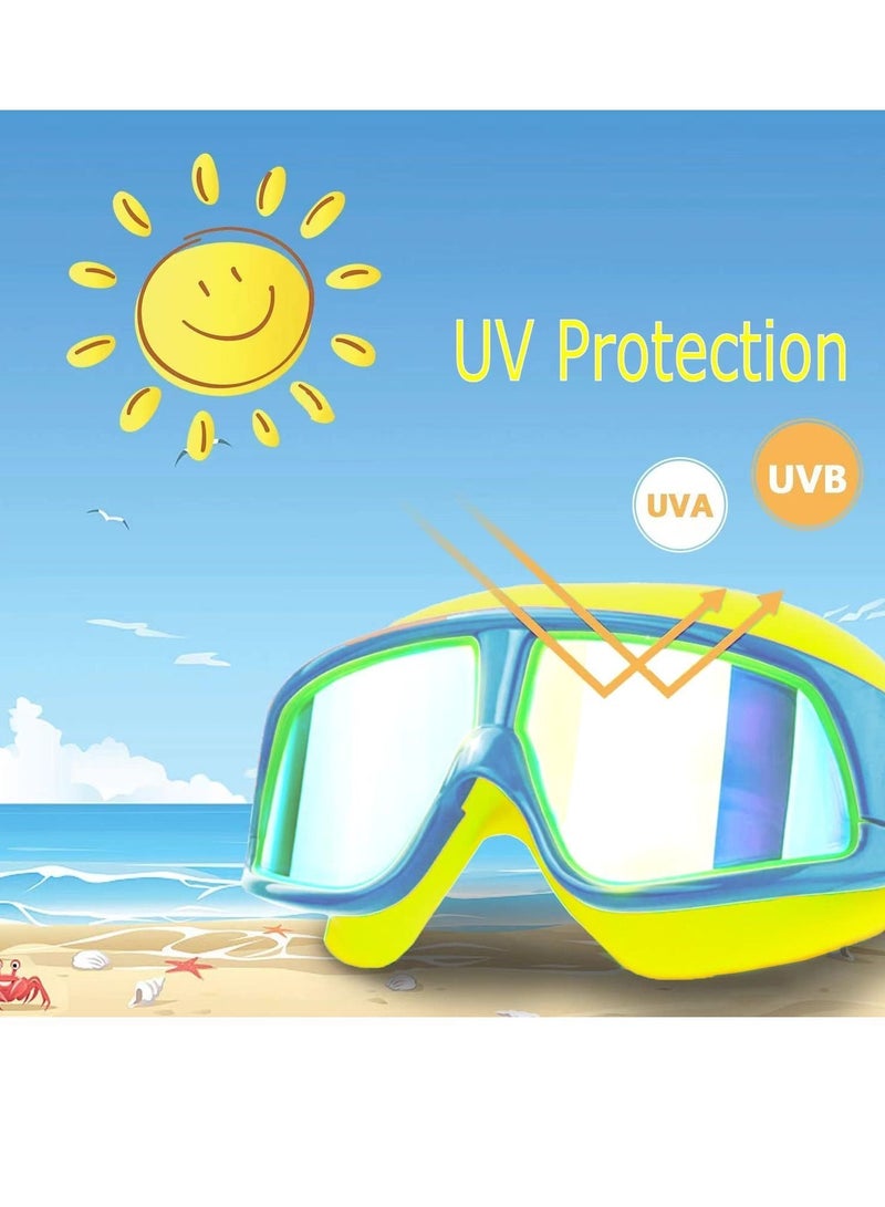 Y&D Kids Waterproof Swimming Goggles, Underwater Clear Vision Anti-fog UV Protection Without Leakage Soft Silicone Large Frame with Ear Plugs (Blue and Yellow) - Image 3
