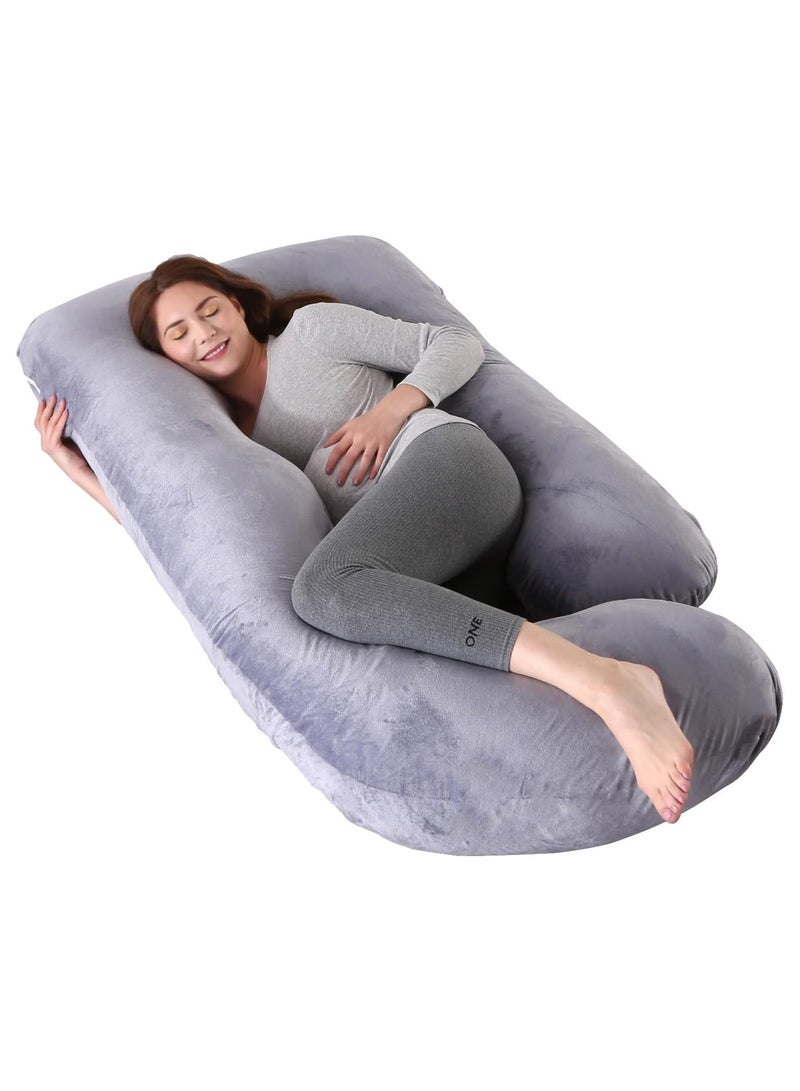 U Shaped Maternity Pillow Nursing Pillow Nap Pillow with Removable Cover for Back Hips Legs and Belly (Grey) - Image 1