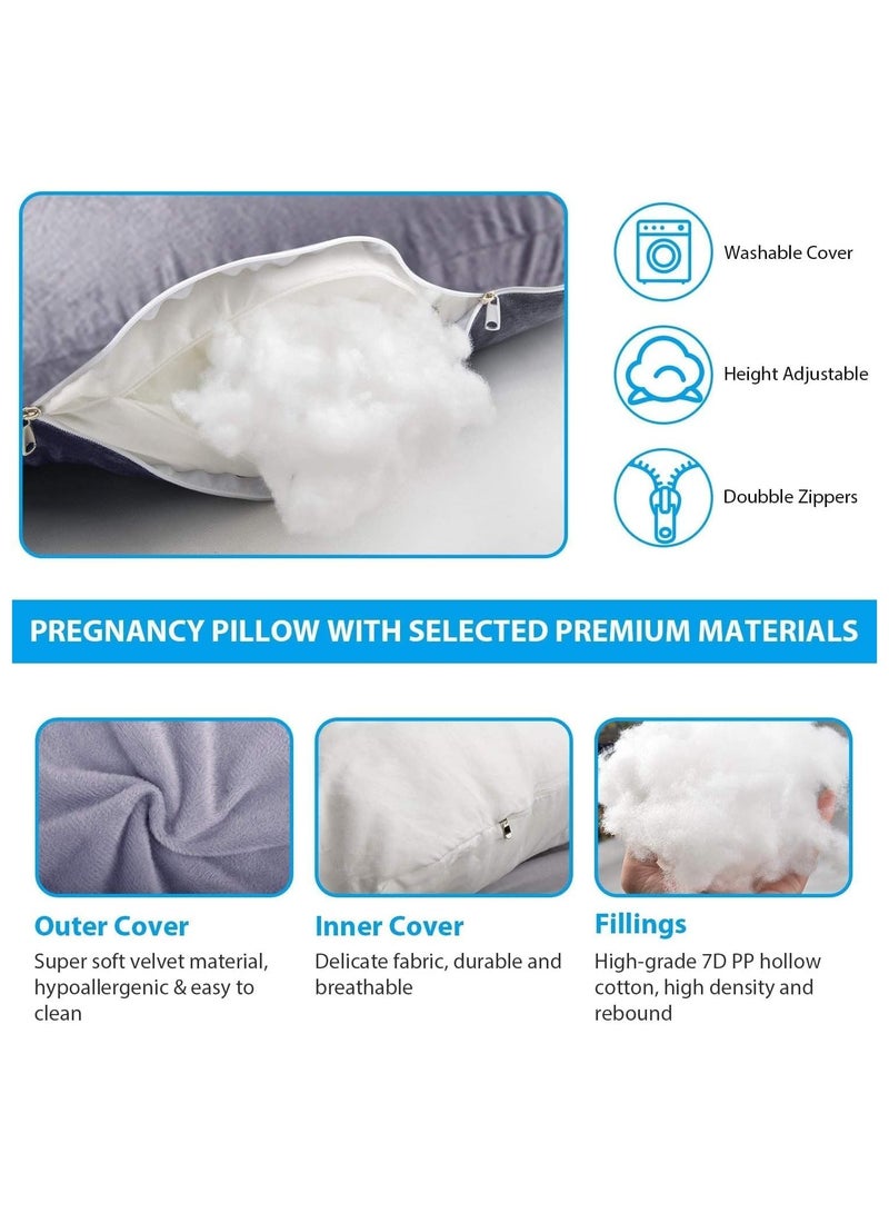 U Shaped Maternity Pillow Nursing Pillow Nap Pillow with Removable Cover for Back Hips Legs and Belly (Grey) - Image 3
