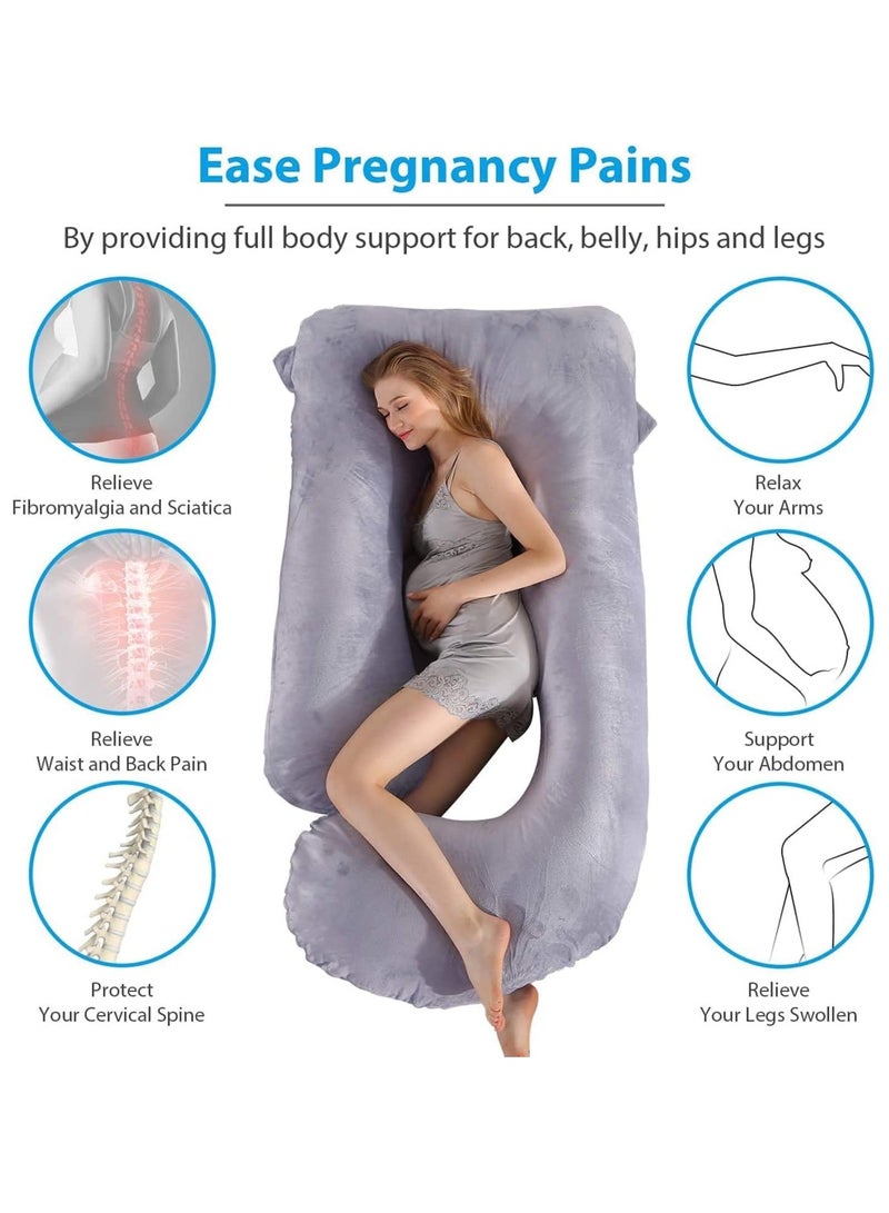 U Shaped Maternity Pillow Nursing Pillow Nap Pillow with Removable Cover for Back Hips Legs and Belly (Grey) - Image 2