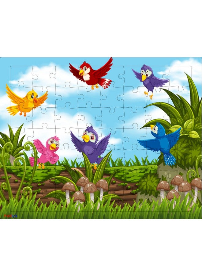 Fiddlys 54 Pcs Wood Jigsaw Puzzles for Kids & Children Age 6+ Animal World and Sea World (Birds) - Image 1